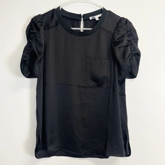 NEW DR2 Daniel Rainn Blouse Womens XS Black Short Sleeve CrewNeck NWOT - Picture 1 of 9
